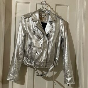 MICHAEL MICHAEL KORS
Metallic Crackle Leather Moto Jacket